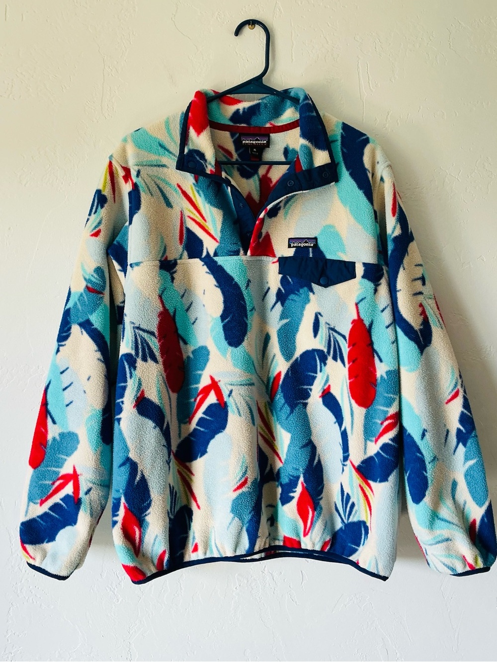 Patagonia Pullover Fleece Jacket - Blue, Red, Cream